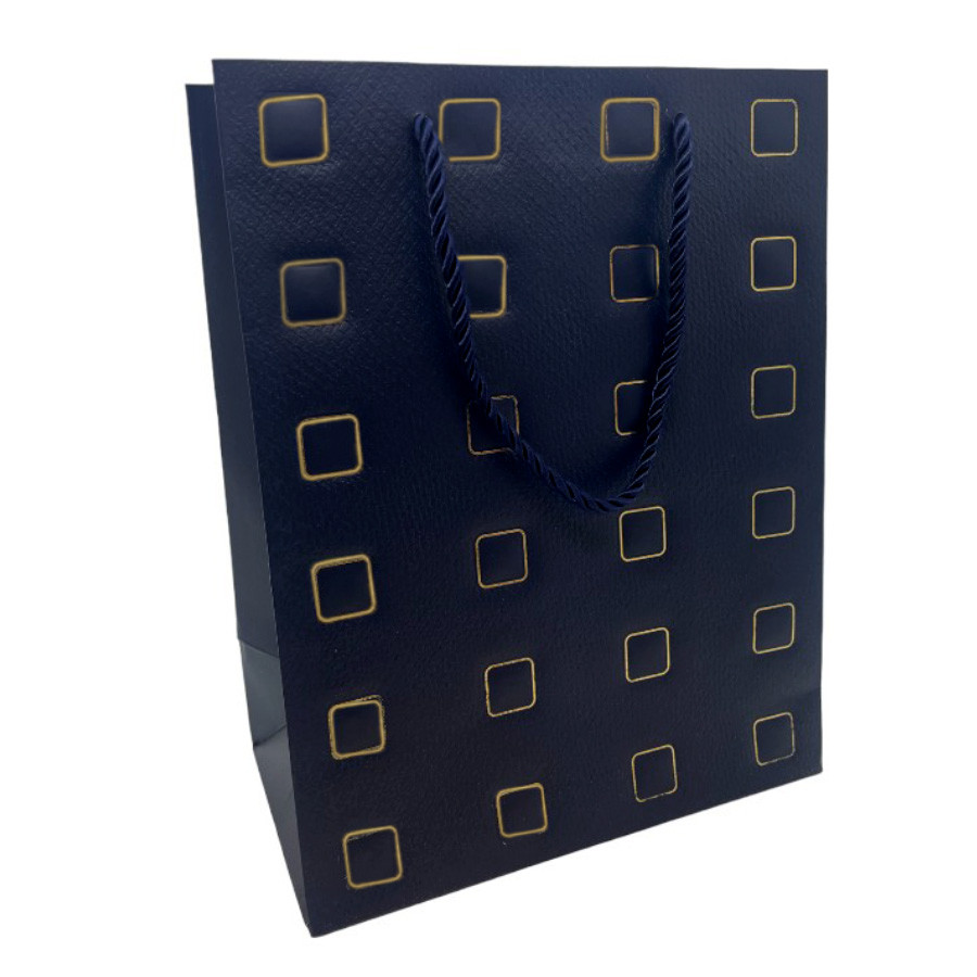 Sacola de Papel para Presente Quadrados Almofadados - Azul - 32x26x12cm - 1 unidade - Rizzo