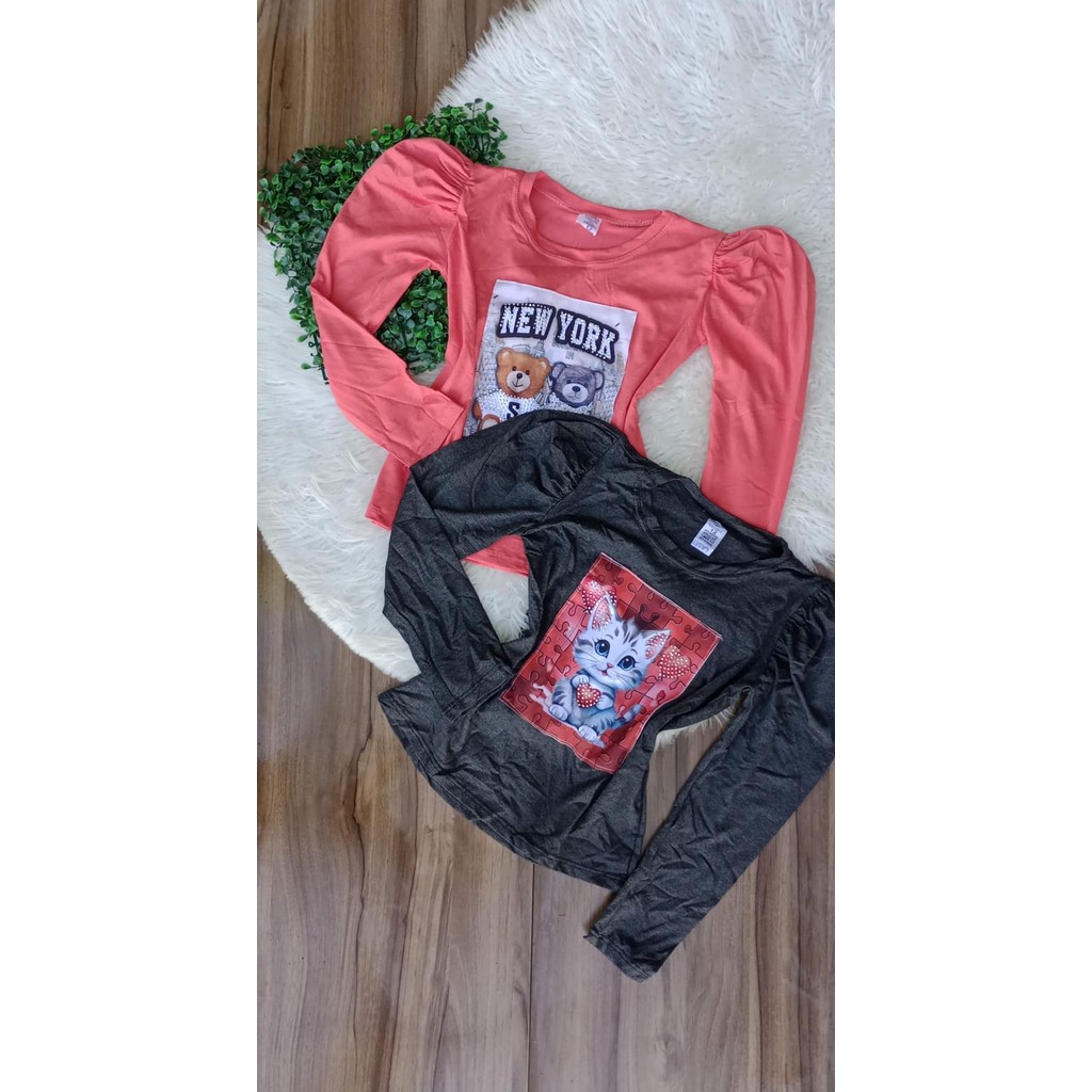 Blusa juvenil menina manga comprida tamanho 12 com aplique