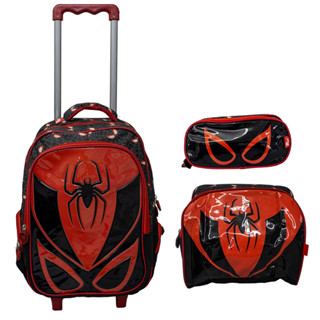 Kit Mochila Escolar Infantil de Rodinhas com Lancheira e Estojo Yins em Pvc 3d Kids Spider Preto em Oferta na Shopee