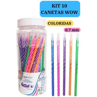 Kit 10 Canetas Esferográficas Wow 0.7mm Coloridas Branco Escolar Escritório Leo&Leo em Oferta na Shopee