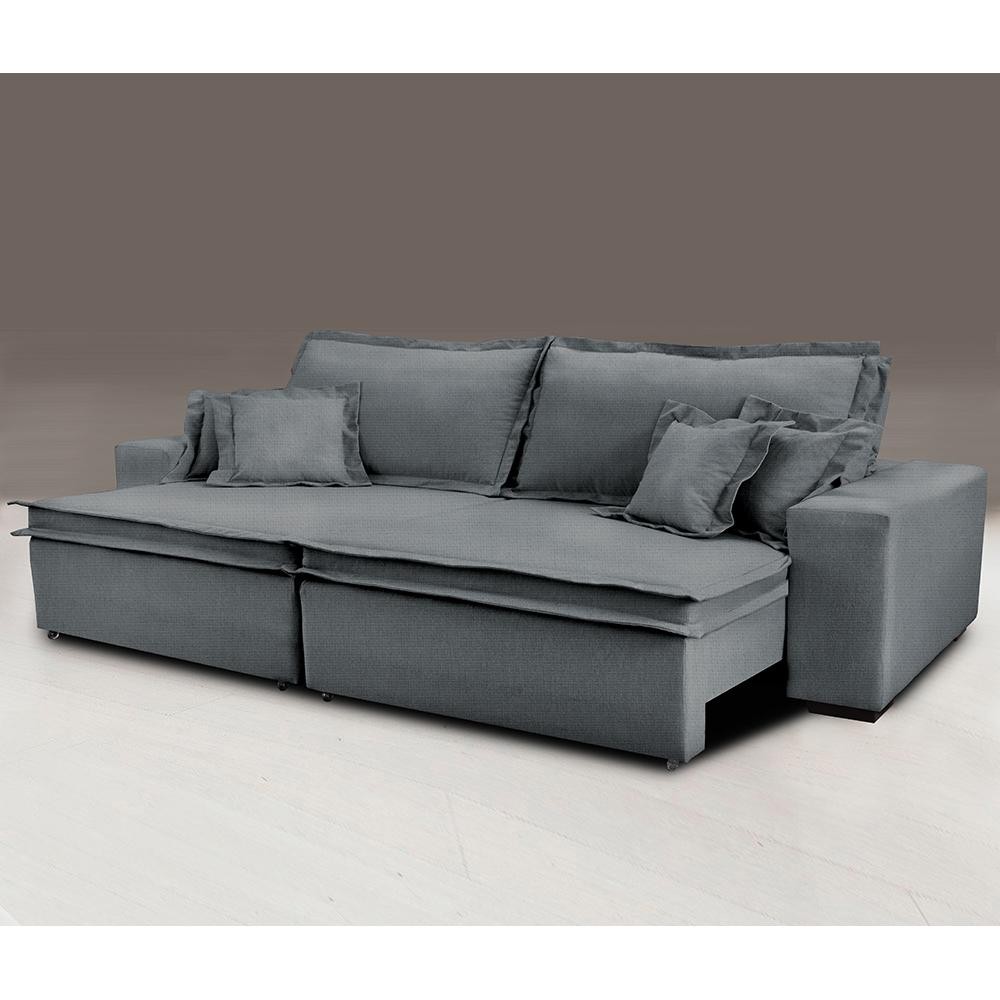 Sofa Retrátil e Reclinável com Molas Cama inBox Premium 2,32m tecido em linho Cinza Escuro em Oferta na Shopee
