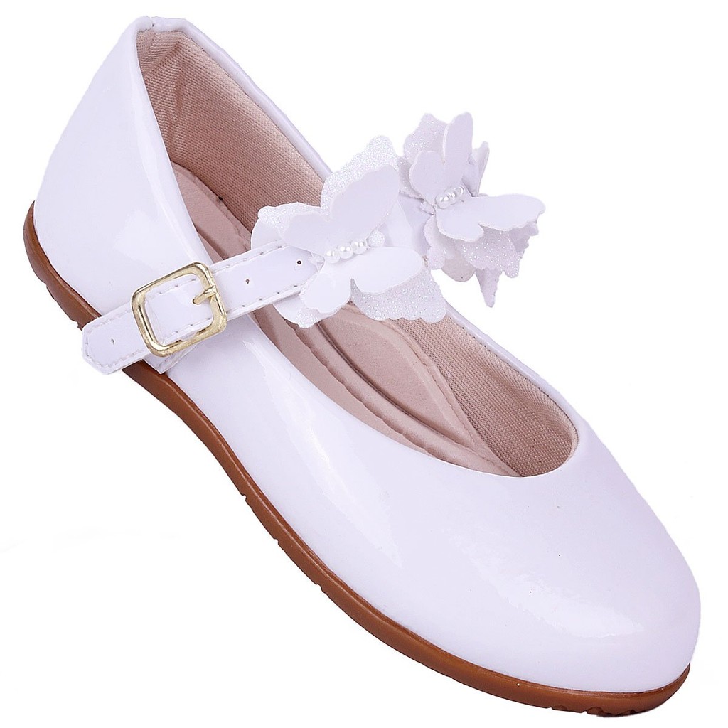 Sapatilha Infantil Feminina Borboleta - Branco Verniz