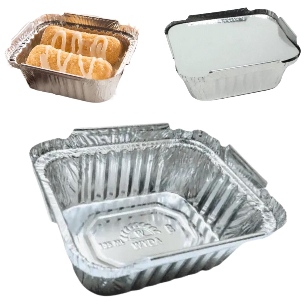 Bandeja Marmita Alumínio 135ml Tampa Cartão Retangular 100un em Oferta na Shopee