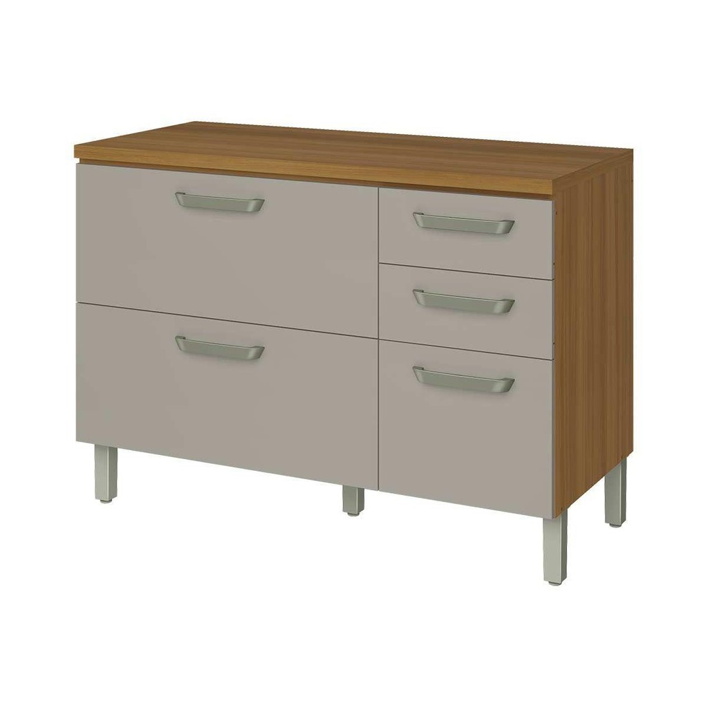 Balcão de Cozinha Princesa 2 Portas e 3 Gavetas c/Tampo 120cm Freijo/Off White - Nesher em Oferta na Shopee