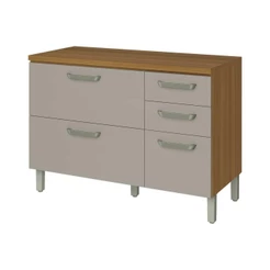 Balcão de Cozinha Princesa 2 Portas e 3 Gavetas c/Tampo 120cm Freijo/Off White - Nesher