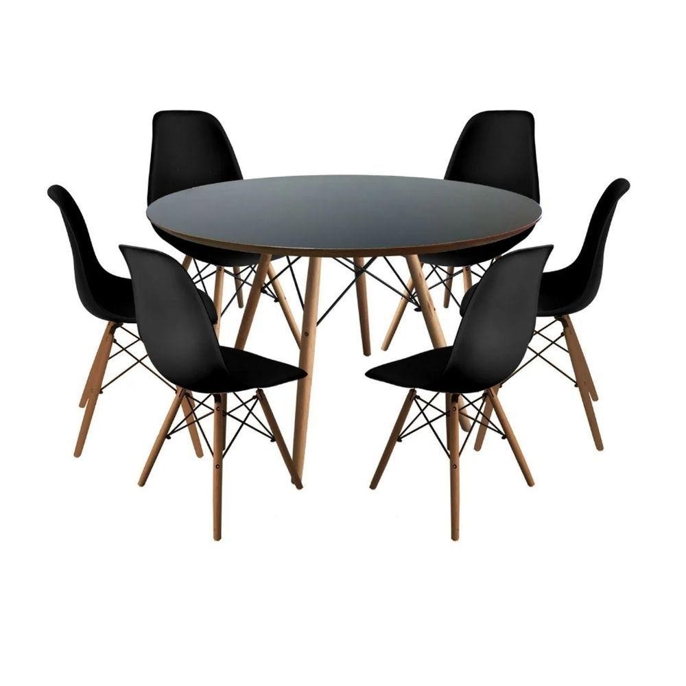 Conjunto De Jantar Mesa Eiffel 120cm Preta + 6 Cadeiras Eiffel Dkr Pretas em Oferta na Shopee
