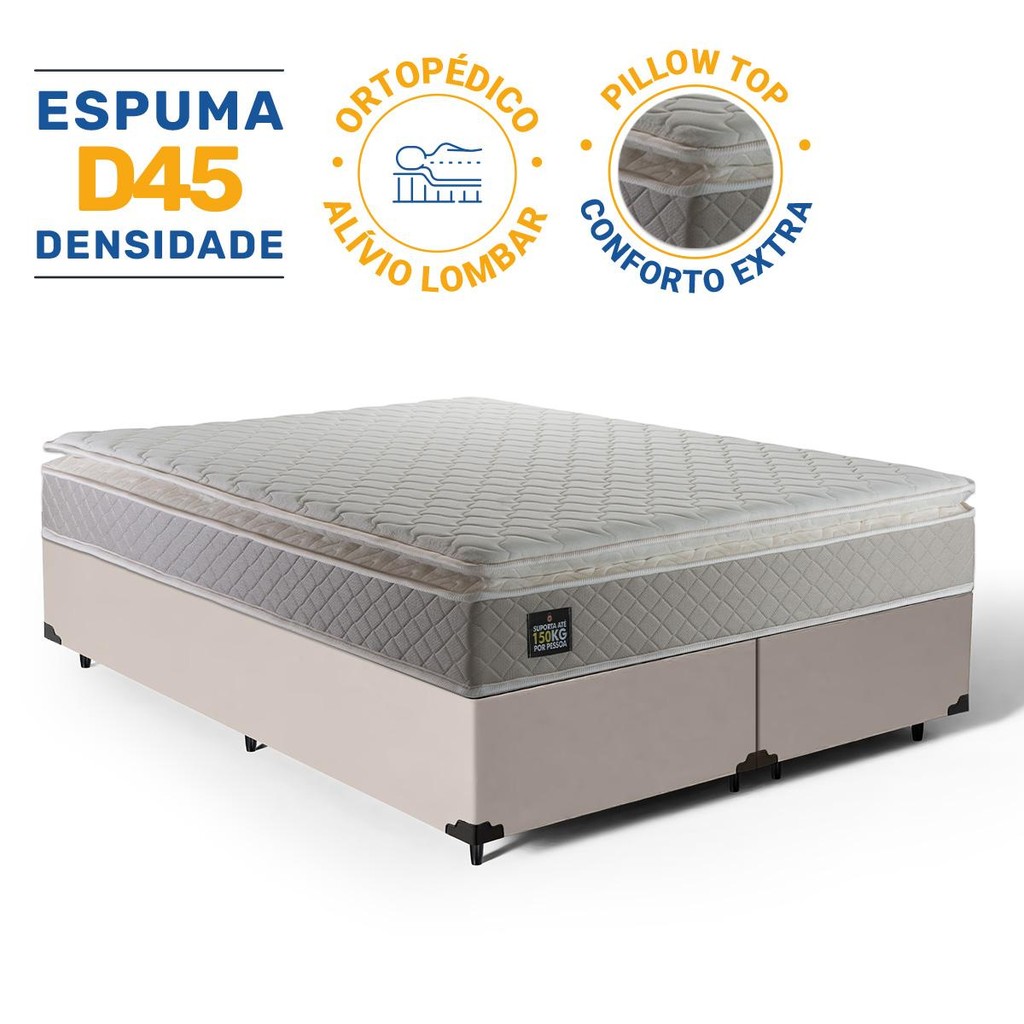 Cama Box com Colchão de Espuma D45 Pillow Top Strong Queen 158cm em Oferta na Shopee
