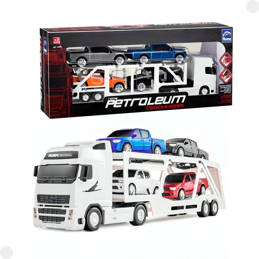 Brinquedo Miniatura Caminhão  Cegonheira Petroleum Branco Veículo Carrinhos 1470 Roma em Oferta na Shopee
