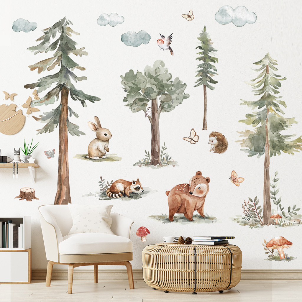 Floresta Dos Desenhos Animados Bonito Pequeno Animal Adesivos De Parede, Quarto Sala Estar Decoração Estilo Bonito Fundo