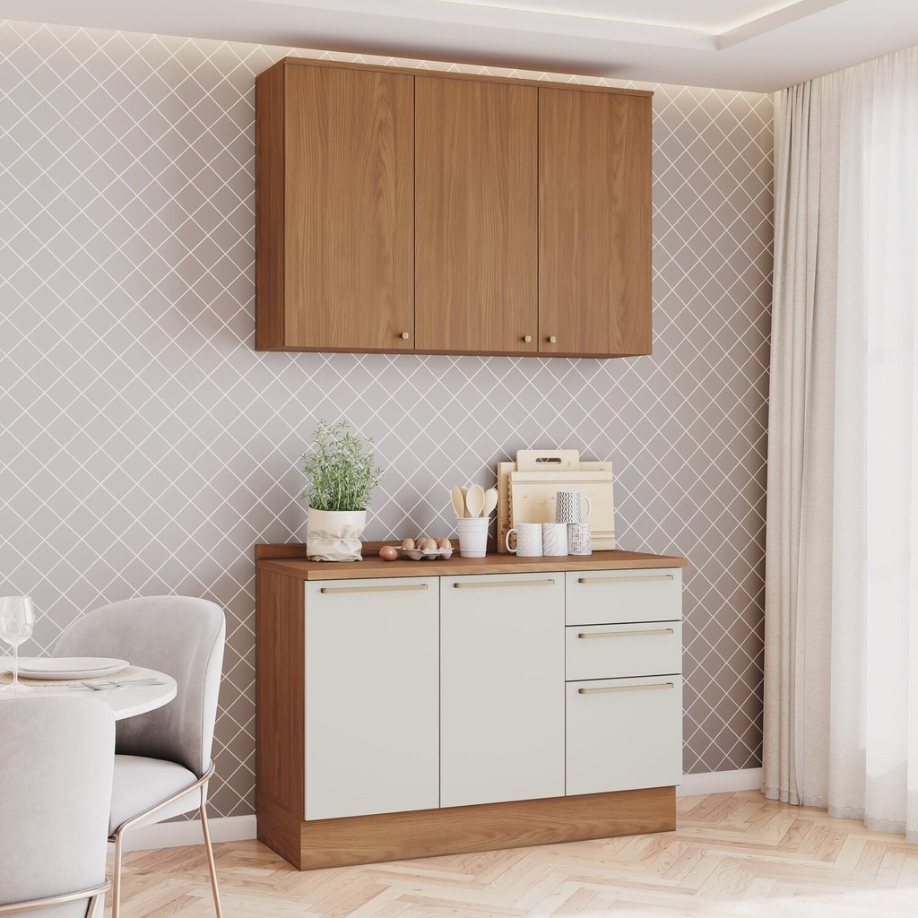 Cozinha Compacta 2 Peças com Tampo Yasmin Espresso Móveis Nature/Areia - Home & Living