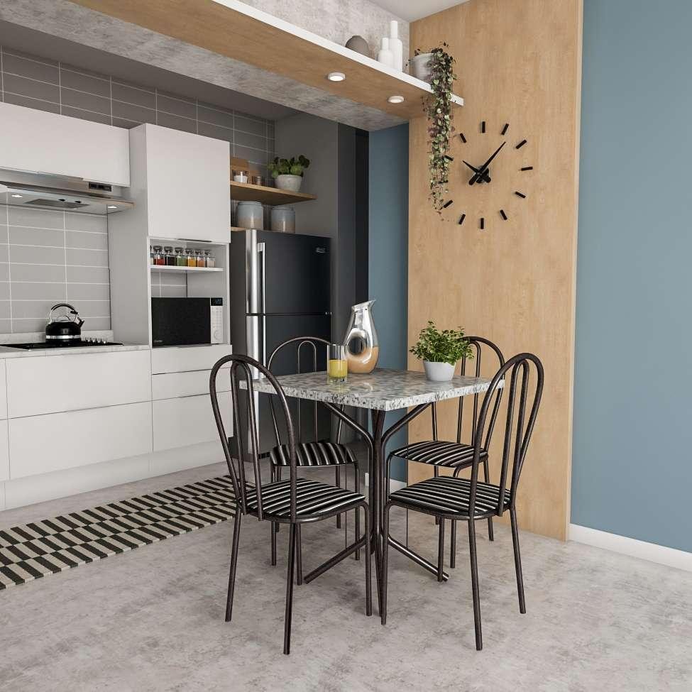 Conjunto de Mesa com 4 Cadeiras Tuany Craqueado Preto Listrado Branco e Preto - Home & Living