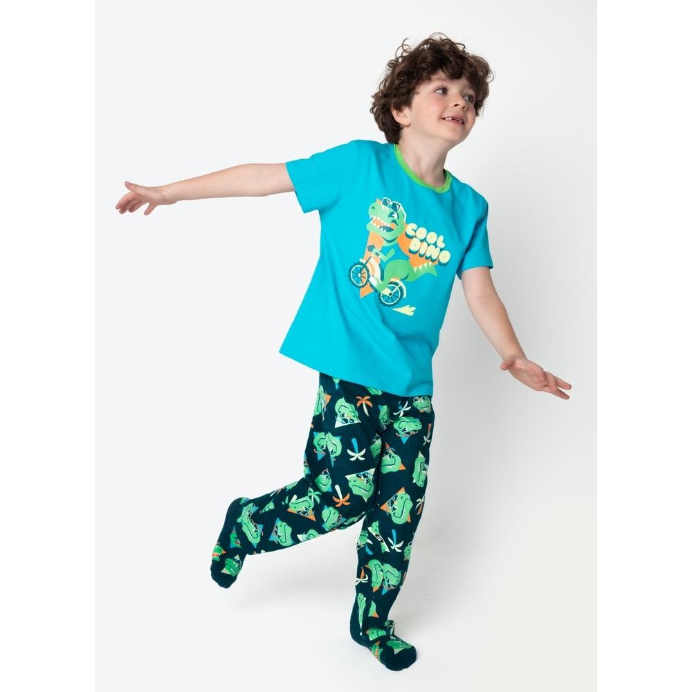 Pijama Camiseta Manga Curta e Calça 2 Peças Algodão Menino Dino Miami Puket em Oferta na Shopee