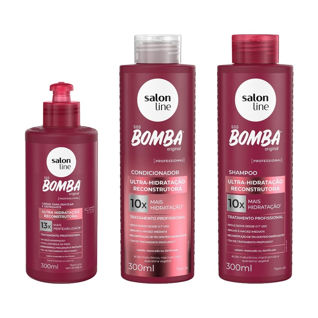 Kit Shampoo, Condicionador e Creme para Pentear SOS Bomba Ultra-Hidratação Reconstrutora