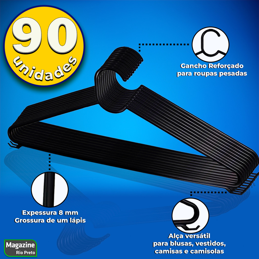 Kit Com 90 Cabides Premium Antideslizante Com Cavas Reforçado Tam Adulto em Oferta na Shopee