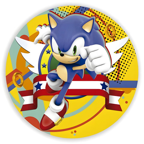 NOVO Painel Festa Infantil Redondo Sonic, fundo amarelo, vermelho azul formas geométricas + Arco, Suporte incluso. Fazemos personalizado com qualquer tema. Confeccionado em Lona fosca, impressão de alta resolução. cenário , p/ Decoração