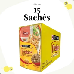 Kit 15 unidades Sache Alimento Úmido Friskies Gato Sabor Frango Molho 85g Petisco Felino Cat