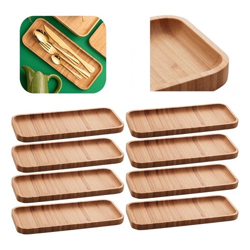 Kit com 8 Petisqueiras de Bambu Natural 28x11cm Bandejas Retangulares Ideais para Servir Aperitivos Petiscos