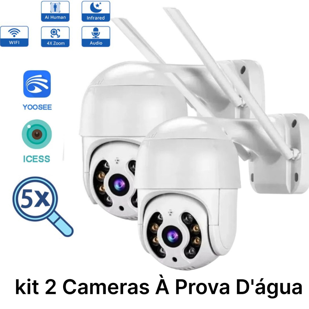 KIT 2 CAMERAS DE SEGURANÇA SMART WIFI YOOSEE E ICSEE FULL HD A8 1080P A Prova D água