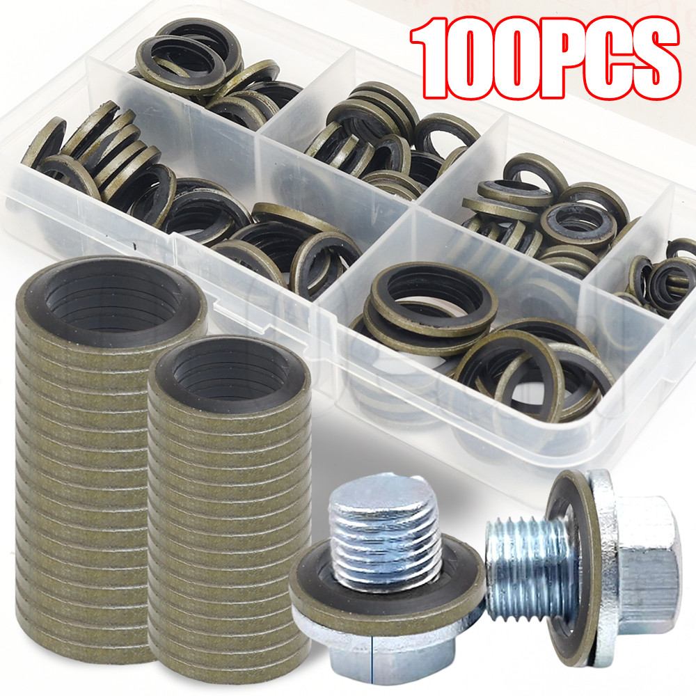 Conjunto De Junta De Plugue De Drenagem De Óleo De Anel O De 100 Unidades-Kit De Sortimento Vedação-De Arruela De Borracha De Metal Universal-Acessórios De Peças De Reposição Automotivas-Substituível , Resistente À Corrosão