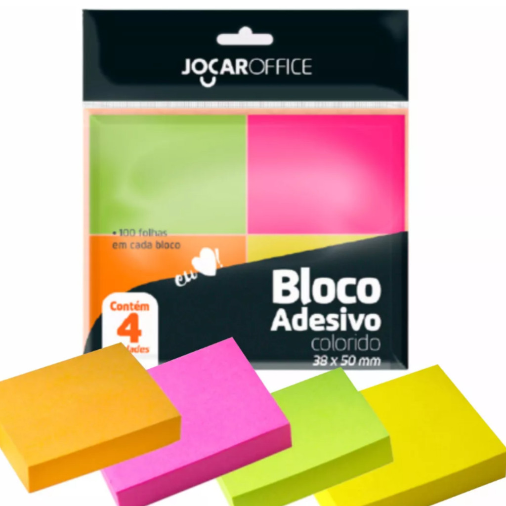 Bloco Adesivo 38x50mm 4 Cores Neon 400 Folhas Jocar Office Cor
