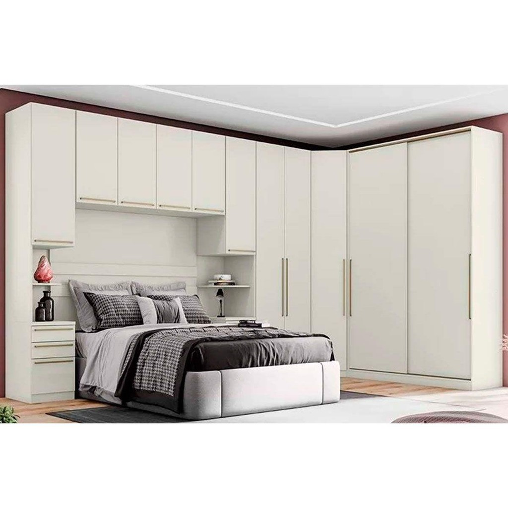 Quarto Casal Modulado Seletto 6 Peças (1 Ponte 1 Closet Canto 1 G Roupa 2Ptas 1 G Roupas 2Ptas de Correr 2 Complementos) Qm124 Areia Henn — R$ 7.401,37 em Shopee