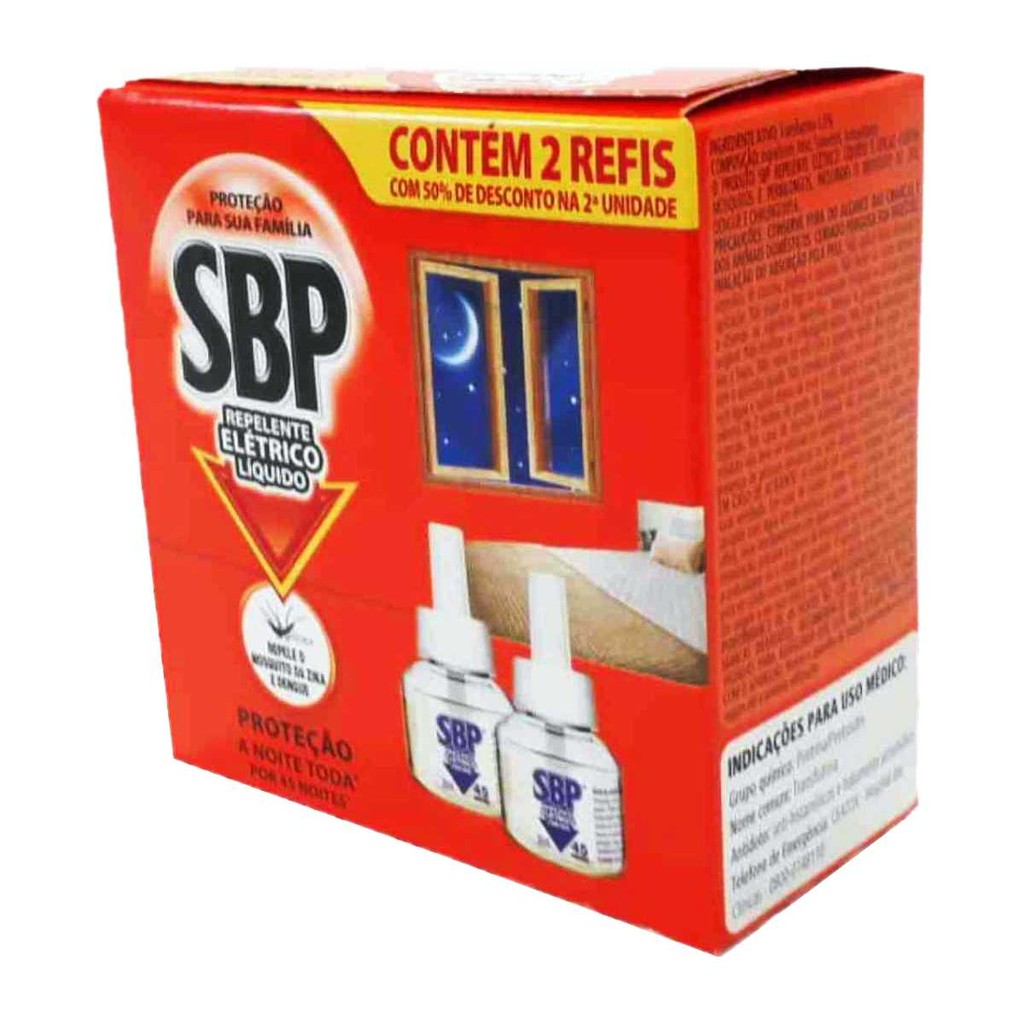 Refil De Repelente Elétrico Liquido Sbp 45 Noites Caixa Com 02 Refis De 35ml Cada