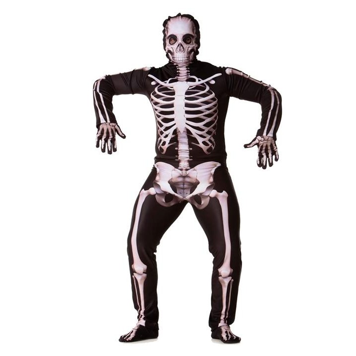 Fantasia de Halloween Adulta Masculino Luxo Esqueleto Com Máscara e Luvas