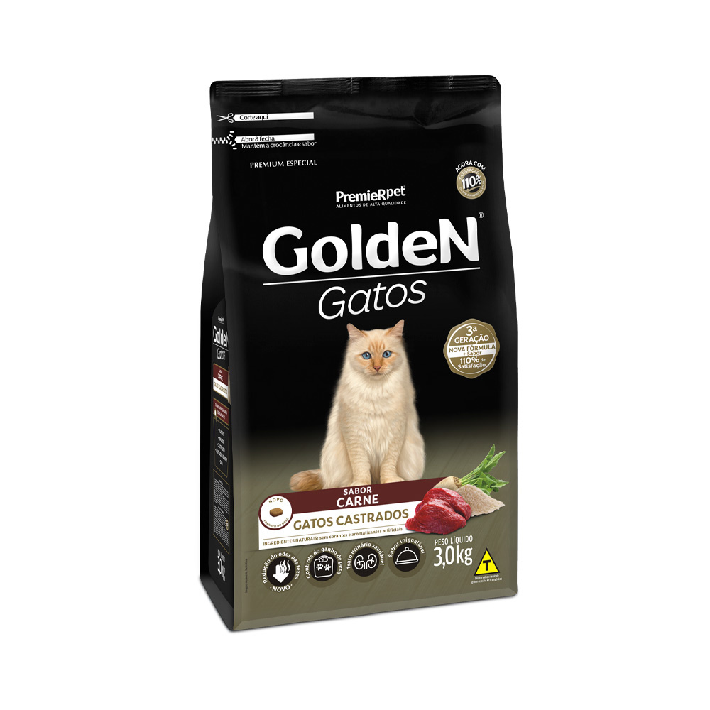 RAÇÃO GOLDEN FORMULA GATOS ADULTO CASTRADO CARNE 3 KG