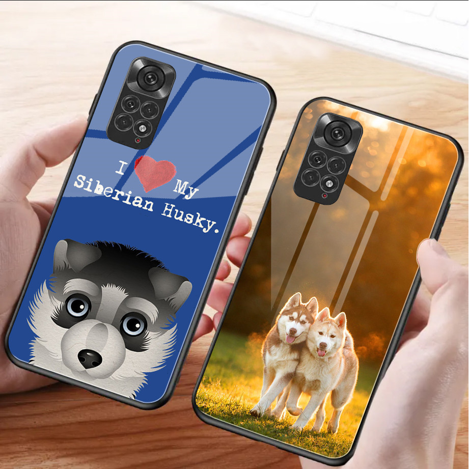 Cão Husky Siberiano Filhotes De Vidro Temperado Caso Telefone Para Xiaomi Redmi Nota 13 pro plus 12 4G 11 10 5G 9 Capa