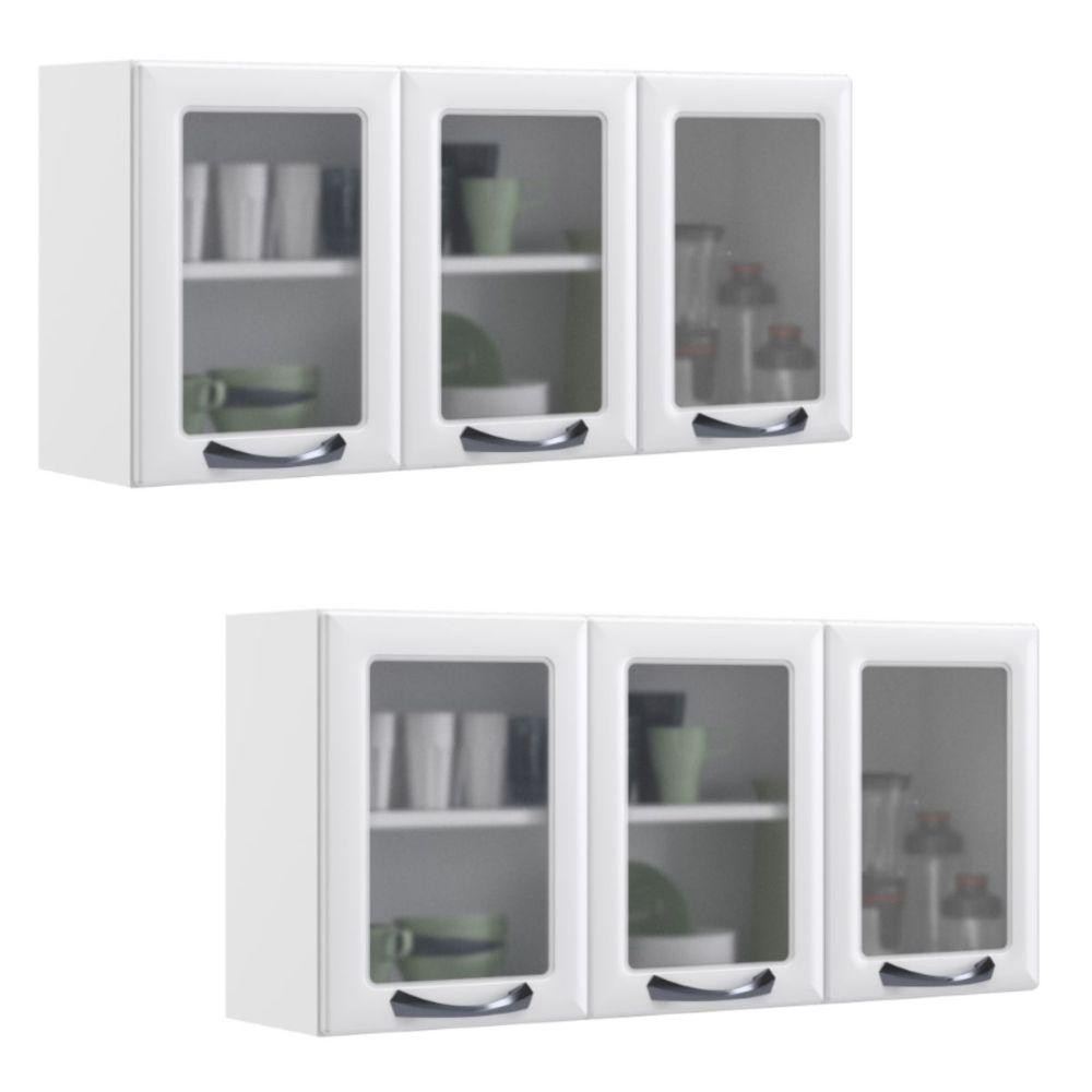 Kit 2 Armários Aéreos Multiuso Itatiaia Aço 3 Portas Com Vidro New Premium Branco Neve em Oferta na Shopee