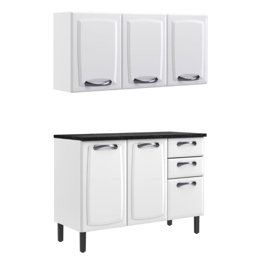 Cozinha Modulada 2 Peças Itatiaia Balcão 3 Portas e Armário Aéreo 3 Portas Aço New Premium Branco em Oferta na Shopee
