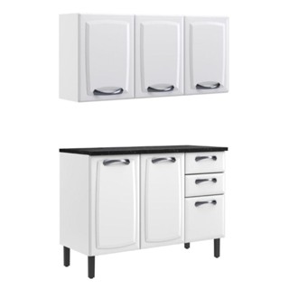 Cozinha Modulada 2 Peças Itatiaia Balcão 3 Portas e Armário Aéreo 3 Portas Aço New Premium Branco em Oferta na Shopee