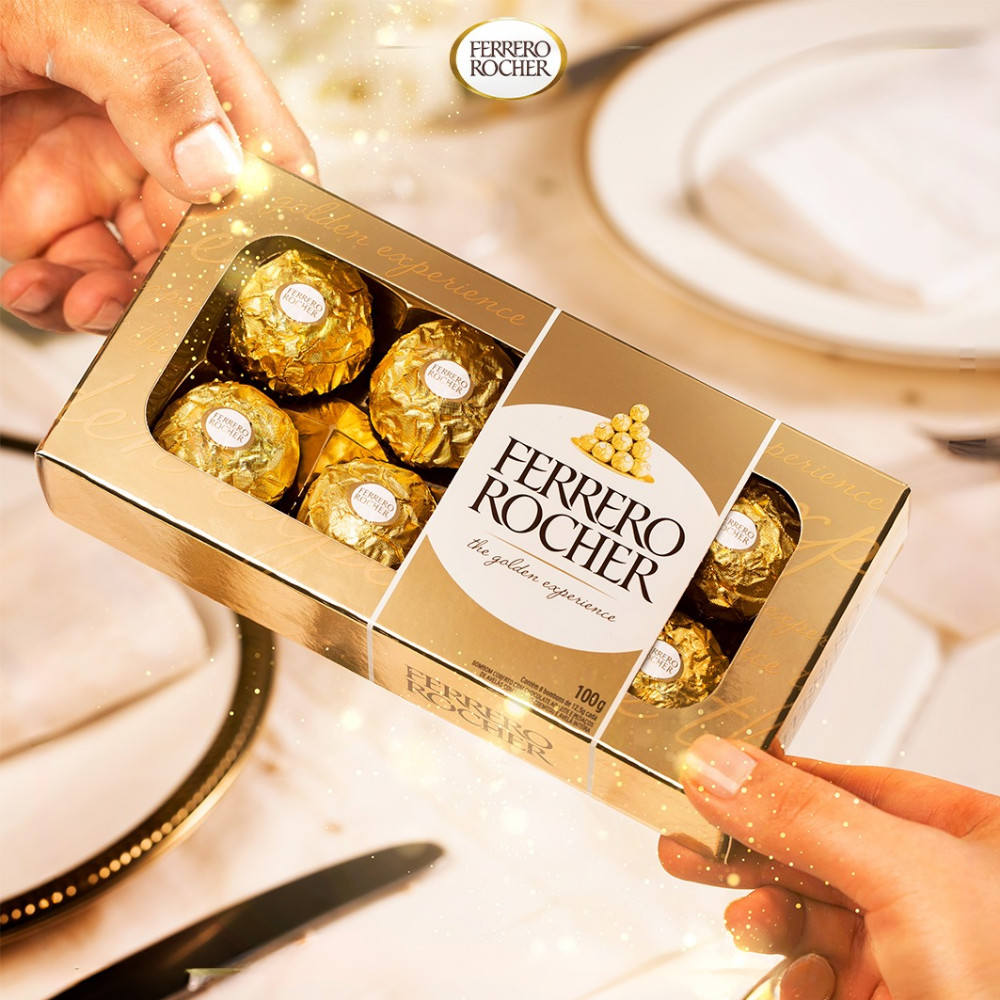 Kit 10 Caixas Ferrero Rocher 8 Un Chocolate Ao Leite Com Avelã 100g Wafer Crocante Recheio Cremoso Lembrancinha