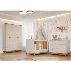 Quarto de Bebê Completo Guarda Roupa 4 Portas Cômoda e Berço Liza Permobili