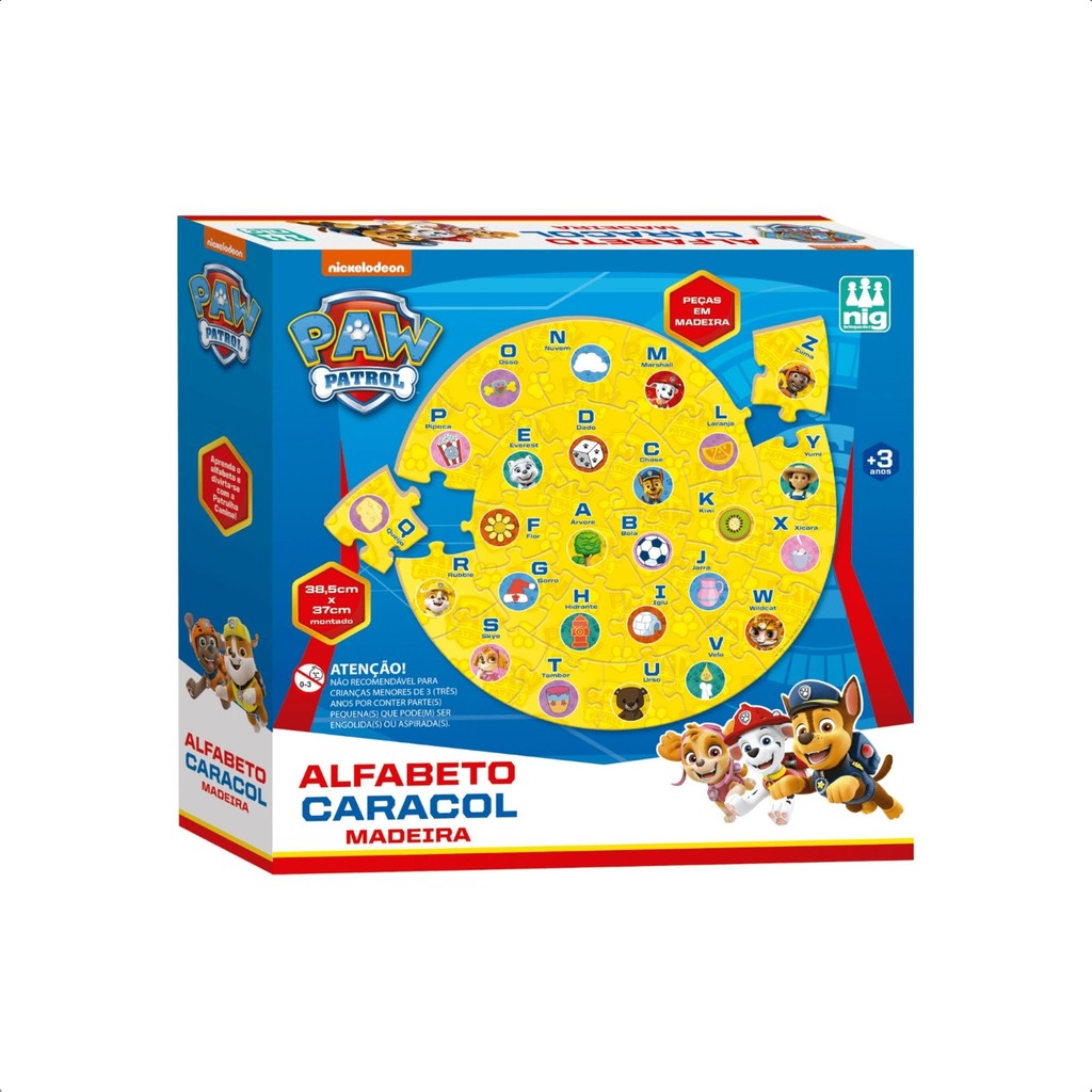 Brinquedo Educativo Quebra-cabeça Patrulha Canina Madeira Alfabeto Caracol Jogo Infantil-Nig 0689