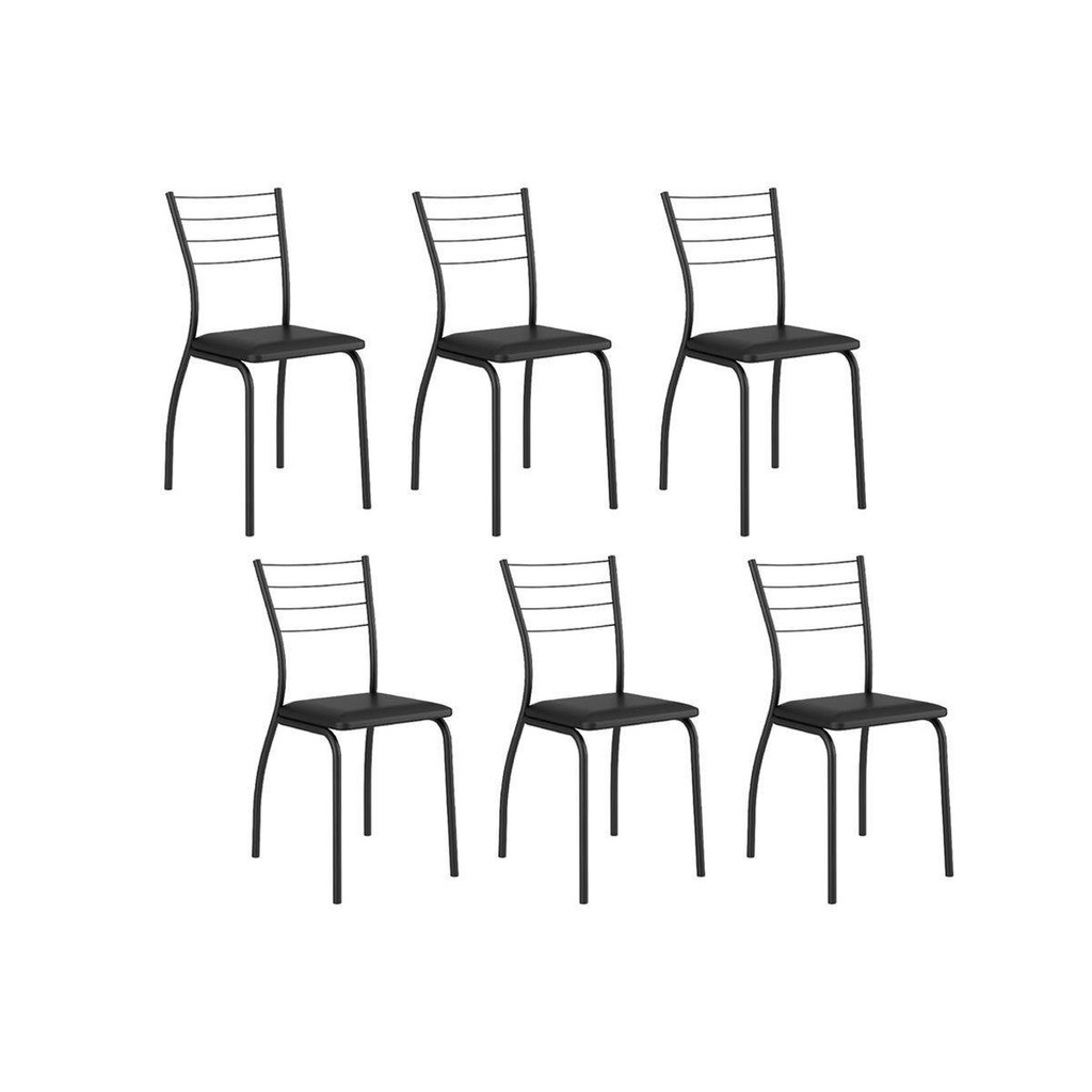Cadeira Sala de Jantar 1700 Kit 6 Un Preto/Courano Preto - Carraro em Oferta na Shopee