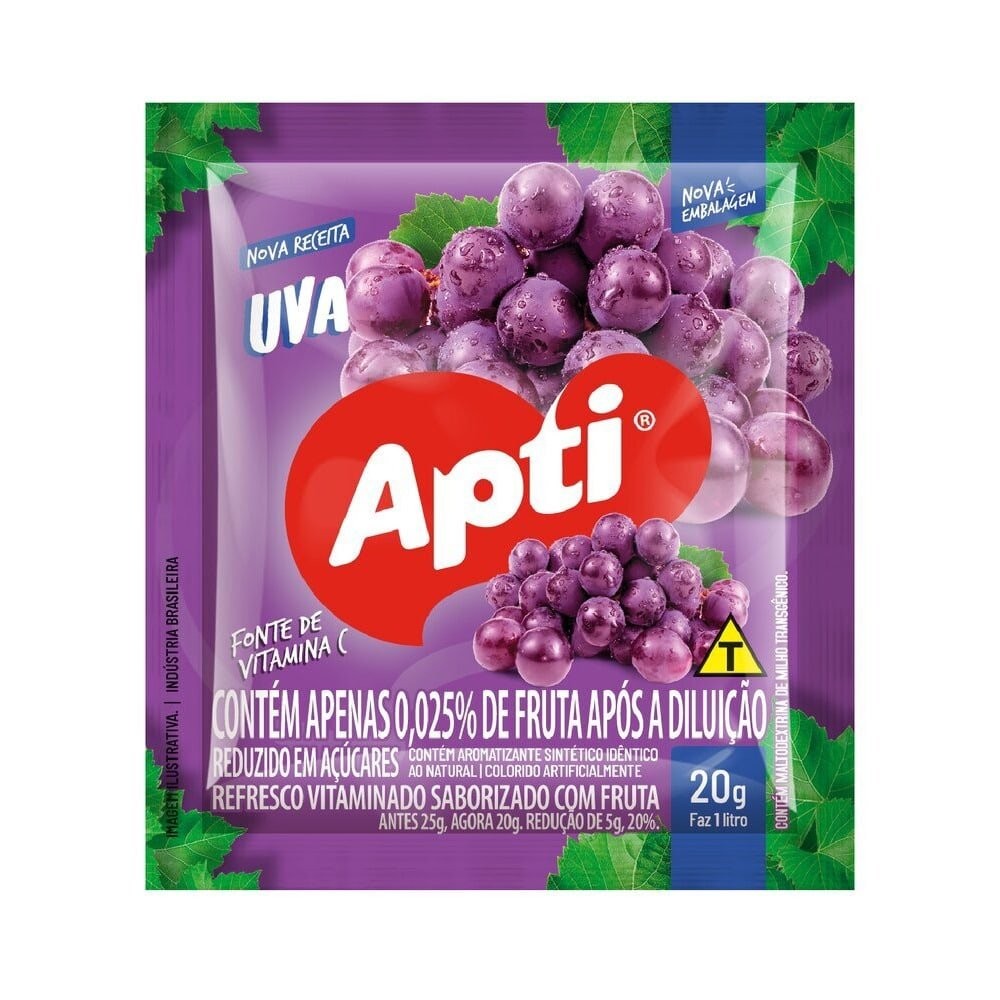 Refresco em Pó Apti Uva 20g - Embalagem com 15 Unidades