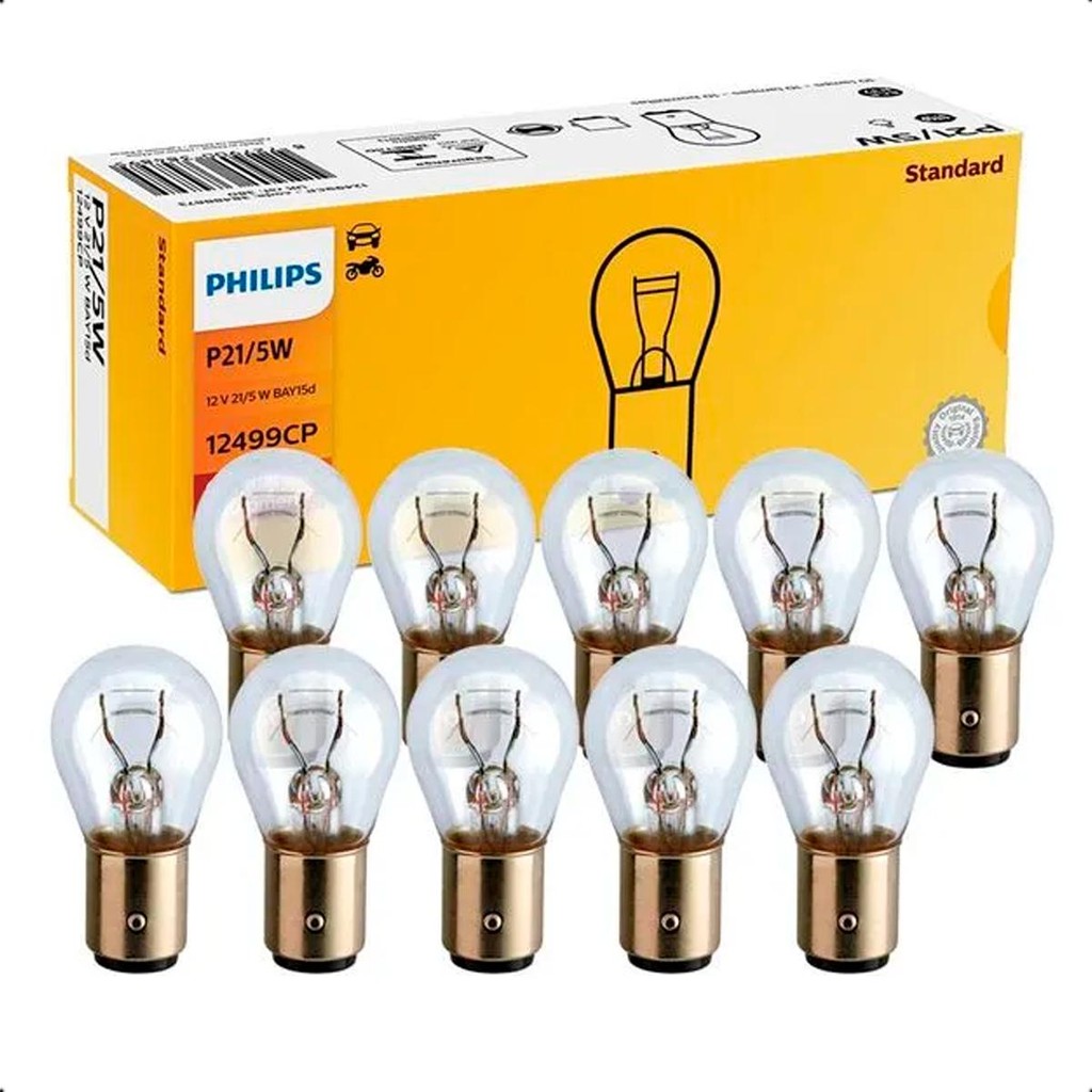 Kit 10 Lâmpada Sinalização P21/5W Standard Philips 12V