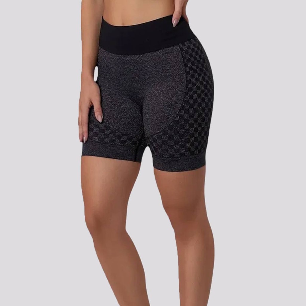 Shorts Quadriculado Selene Sem Costura Feminino Preto em Oferta na Shopee
