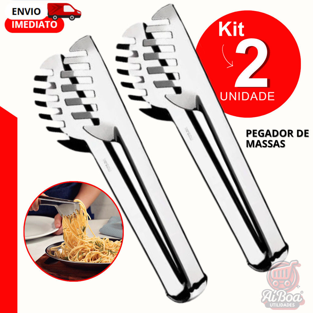 Pegador de Massa Inox 20cm com Serrilha Utensílio para Espaguete Salada Universal