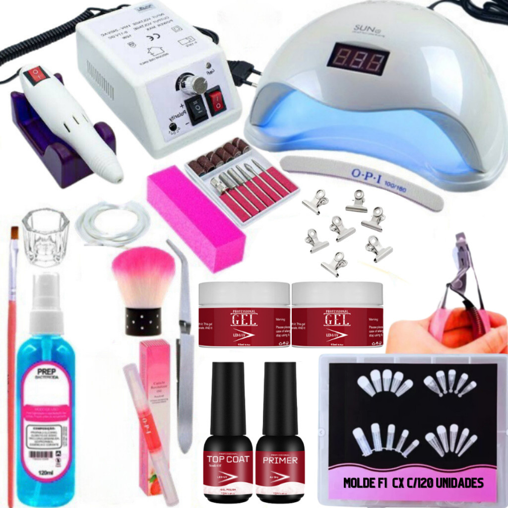 Kit Completo Alongamento Unha Gel e Fibra Lixadeira Elétrica Mercedes 20.000 RPM /Profissional