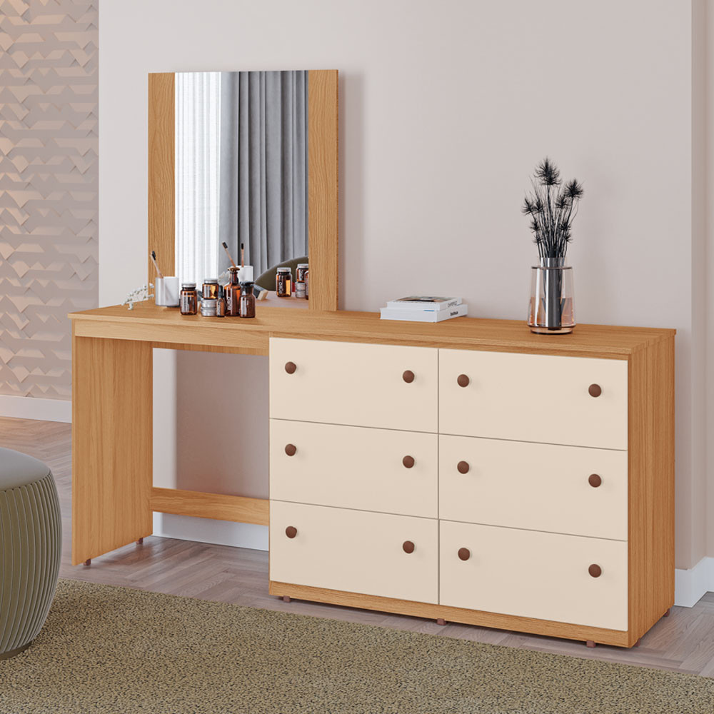 Cômoda Penteadeira Marília 100% MDF Tuboarte 6 Gavetas e Espelho em Oferta na Shopee