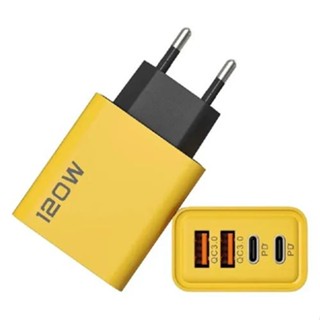 Carregador Para Celular 4 Entradas USB e USB-C Fonte 120w Amarelo Portátil em Oferta na Shopee