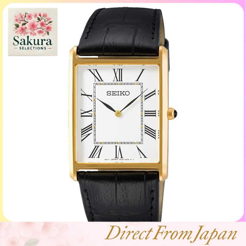 [SEIKO] Relógio Masculino Com Design Quadrado Quartzo SWR052 Mostrador Branco Pulseira De Couro Preto [Importação Paralela]