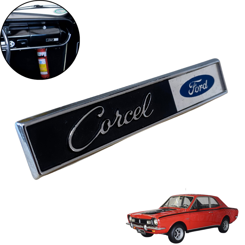 EMBLEMA PLAQUETINHA CORCEL MODELO FORD PORTA LUVAS ATÉ 1977 - PREMIUM