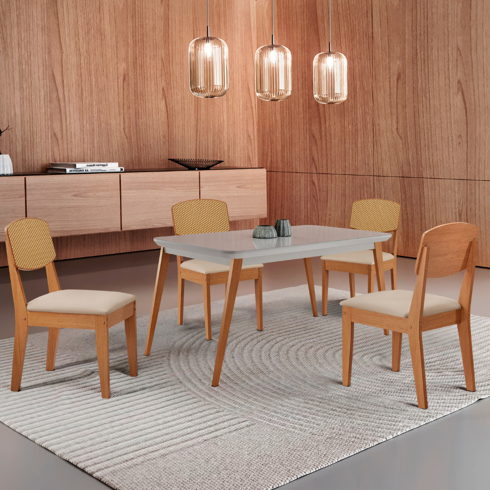 Mesa de Jantar Copper 120cm Tampo Canto Copo MDF Vidro com 4 Cadeiras Copper Premium Moderna Mobília em Oferta na Shopee