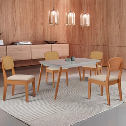 Mesa de Jantar Copper 120cm Tampo Canto Copo MDF Vidro com 4 Cadeiras Copper Premium Moderna Mobília