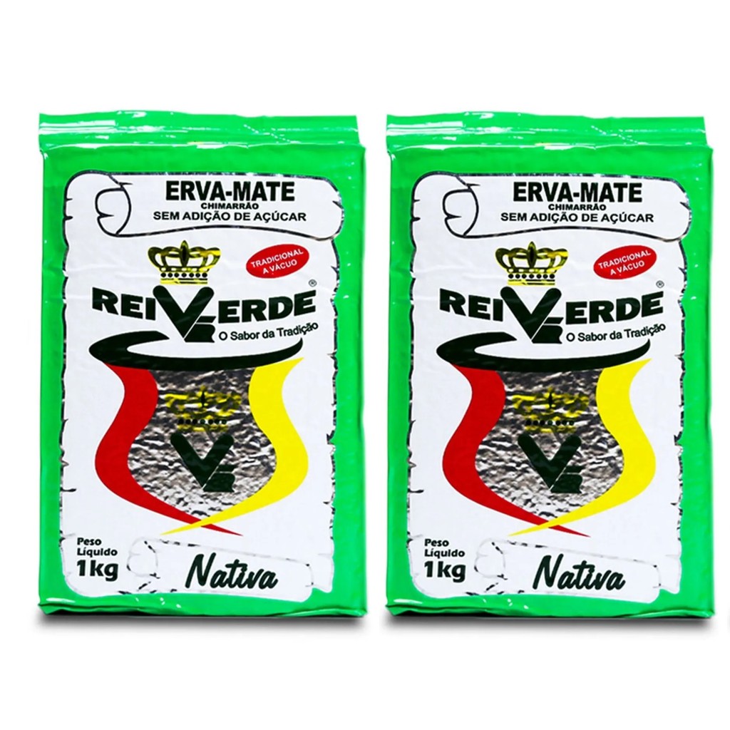 2 Erva Mate Chimarrão REI VERDE TRADICIONAL Vácuo 1kg