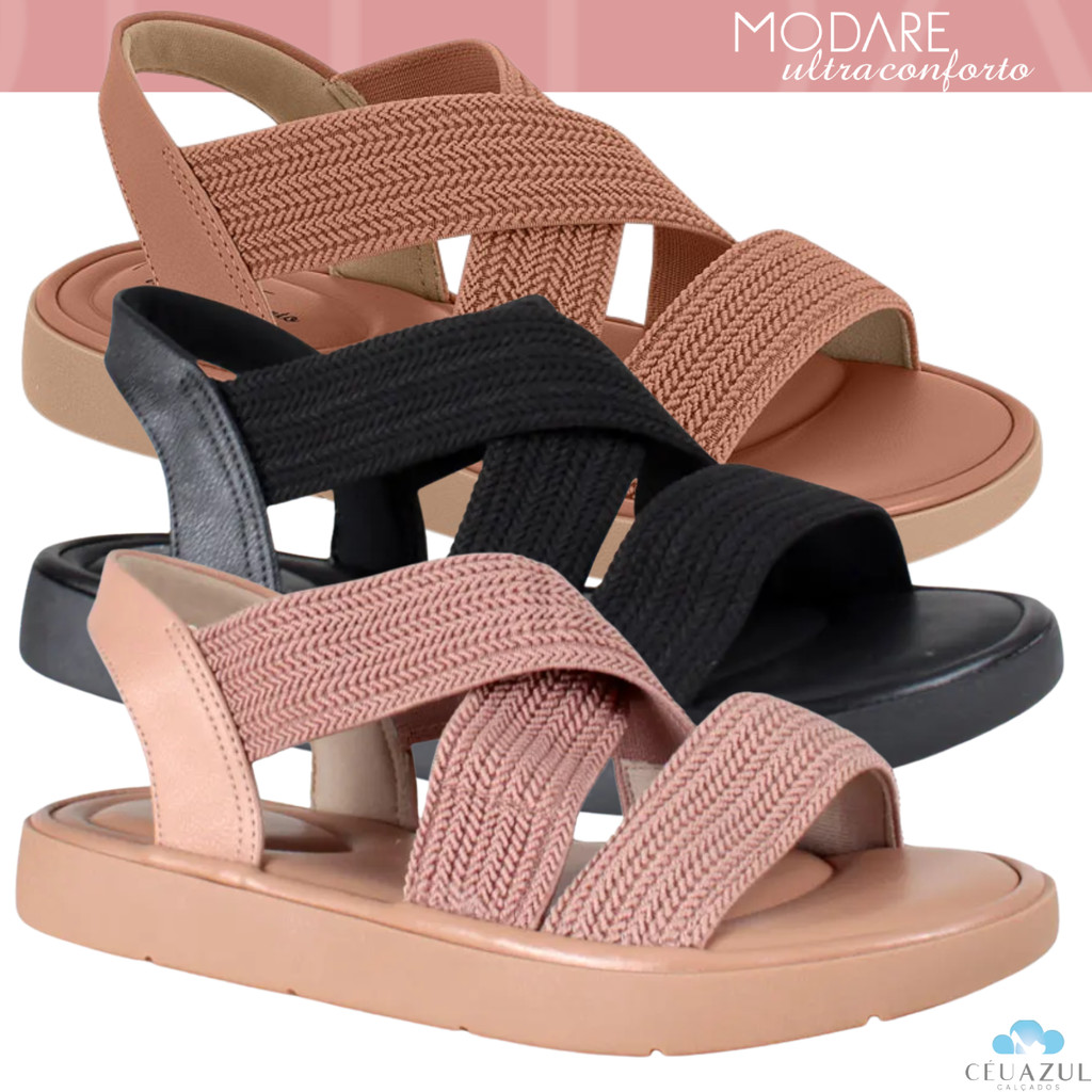 Sandália Feminina Modare Ultraconforto Tiras Elásticas Tecido Confortável Casual em Oferta na Shopee