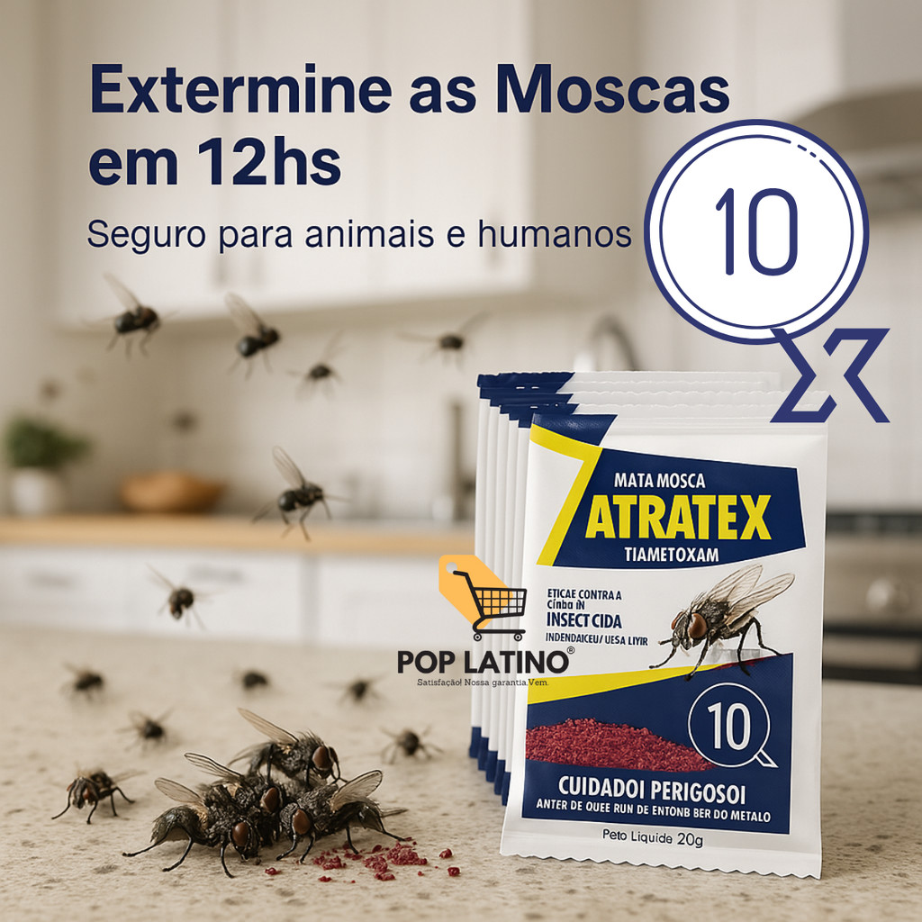 10x Mosquicida Atrativo Atratex Mata Mosca Raio 25g - Extermina Todas em 12hs ⏱️